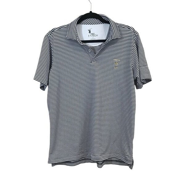F&G Tech Mens S Black & White Striped Polo Shirt With Farley Cup Embroidery Golf - Picture 1 of 9